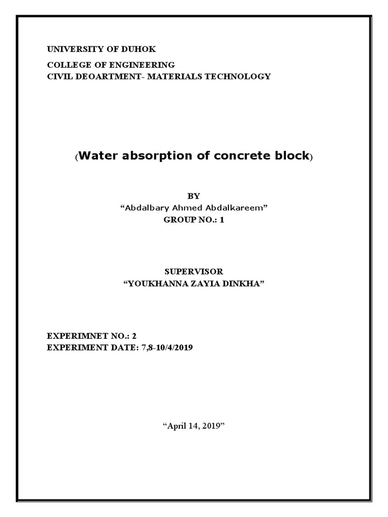 Water Absorption Test of Concrete Blocks | PDF | Weight | Water