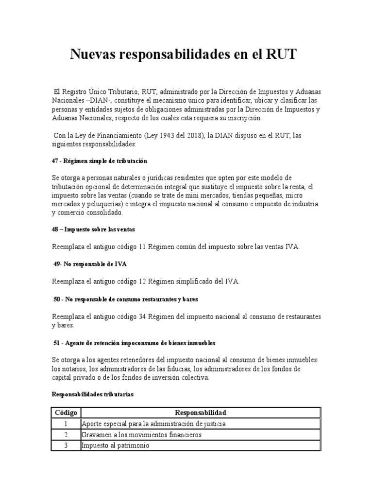 Responsabilidad 49 en el RUT y DIAN | PDF | Impuesto sobre la renta ...