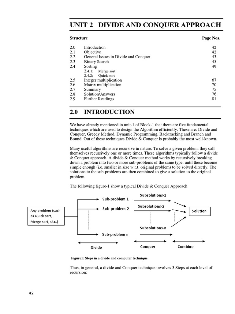 Unit 2 Divide and Conquer Approach: Structure Page Nos | PDF ...