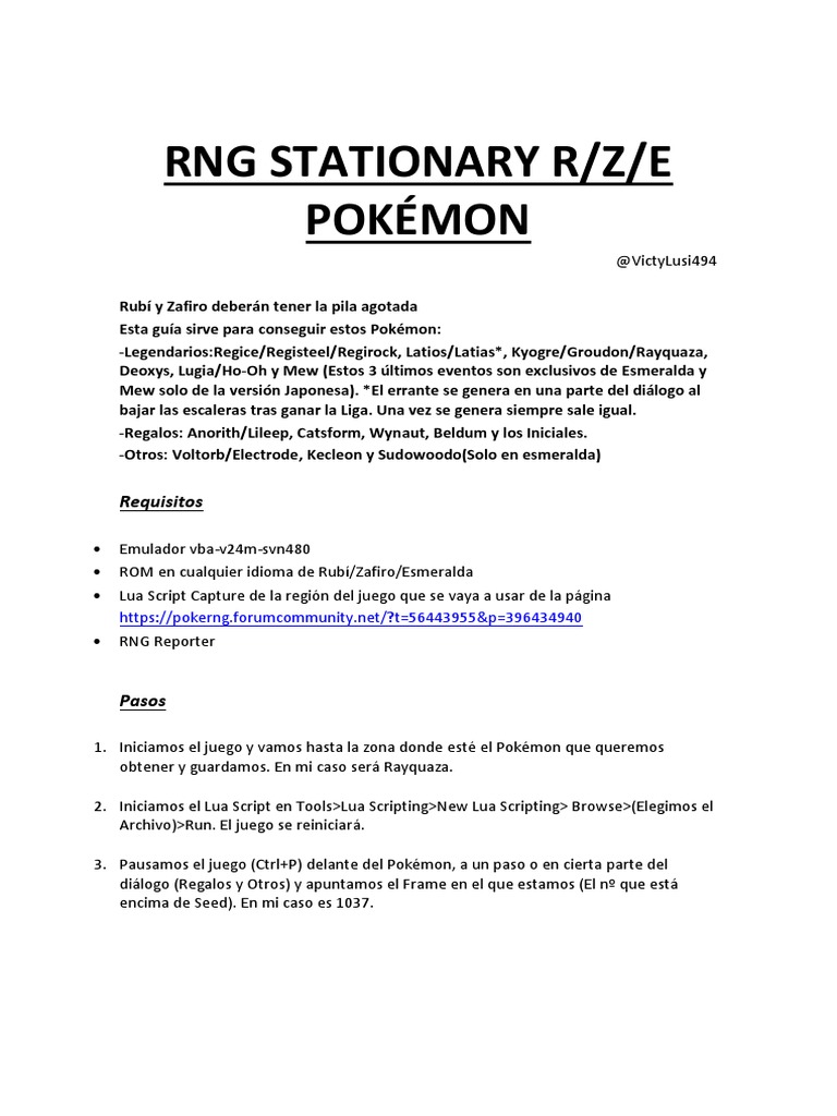 Guía RNG Stationary RZE | PDF | Pokémon | Ocio