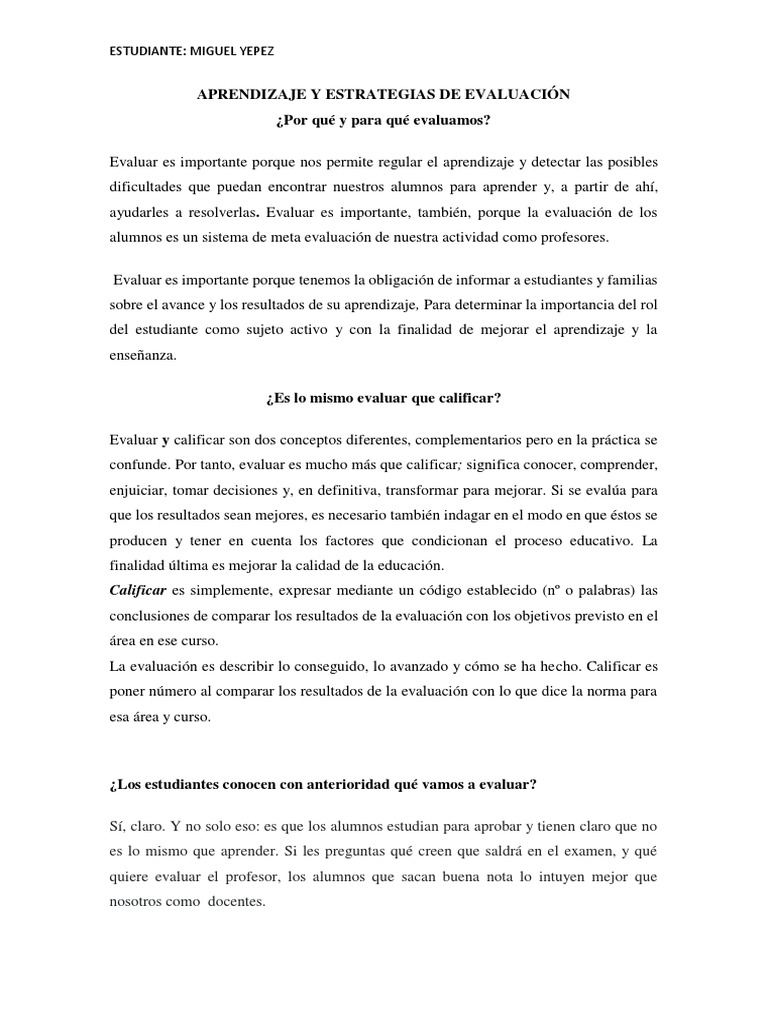 Aprendizaje y Estrategias de Evaluación PDF | PDF | Evaluación ...