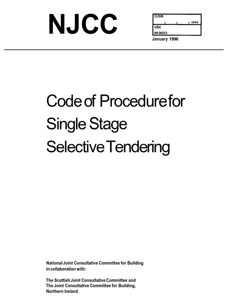 Njcc Code Of Procedure For Single Stage Selective Tendering Architect Specification Technical Standard