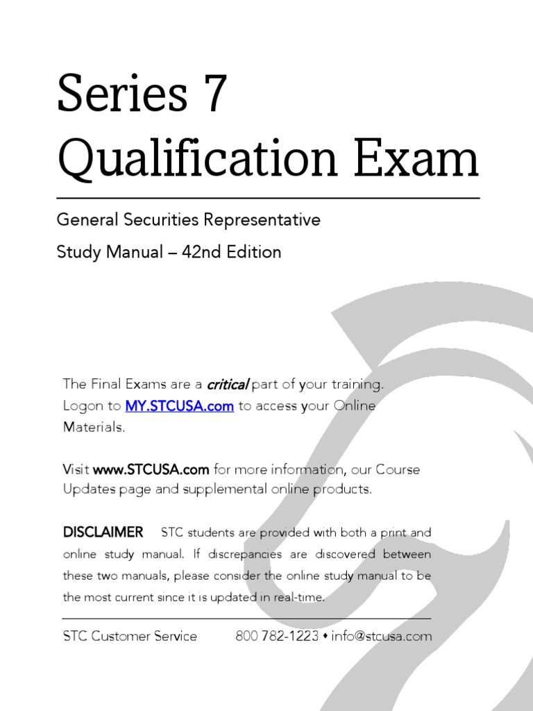 Series 7 Qualification Exam: General Securities Representative Study Manual  - 42nd Edition | PDF | Stocks | Option (Finance)