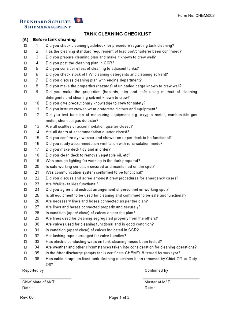 Tank Cleaning Procedure Checklist | PDF | Valve | Tanks