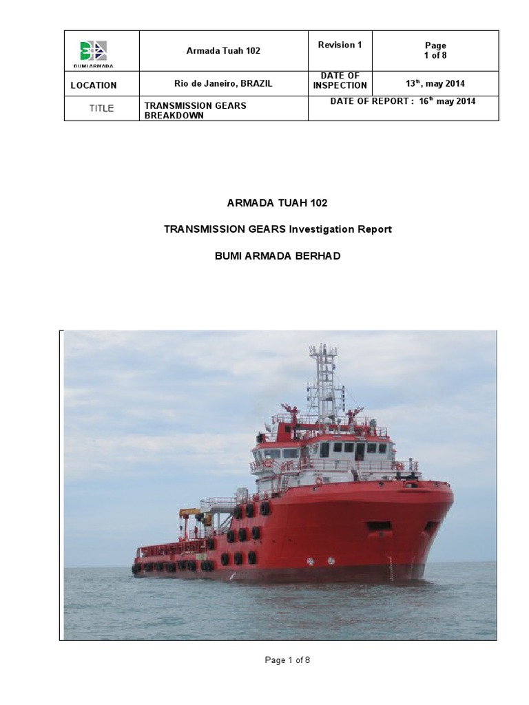 Investigation Report into the Transmission Gears Breakdown on Board the
