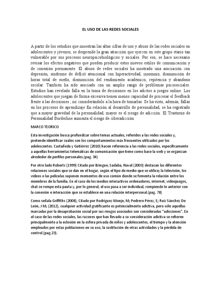 El Uso de Las Redes Sociales | PDF | Adolescencia | Desorden ...