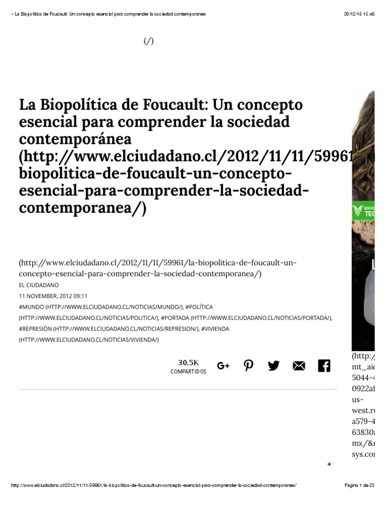 La Biopolítica de Foucault Un Concepto Esencial para Comprender La Sociedad Contemporánea PDF