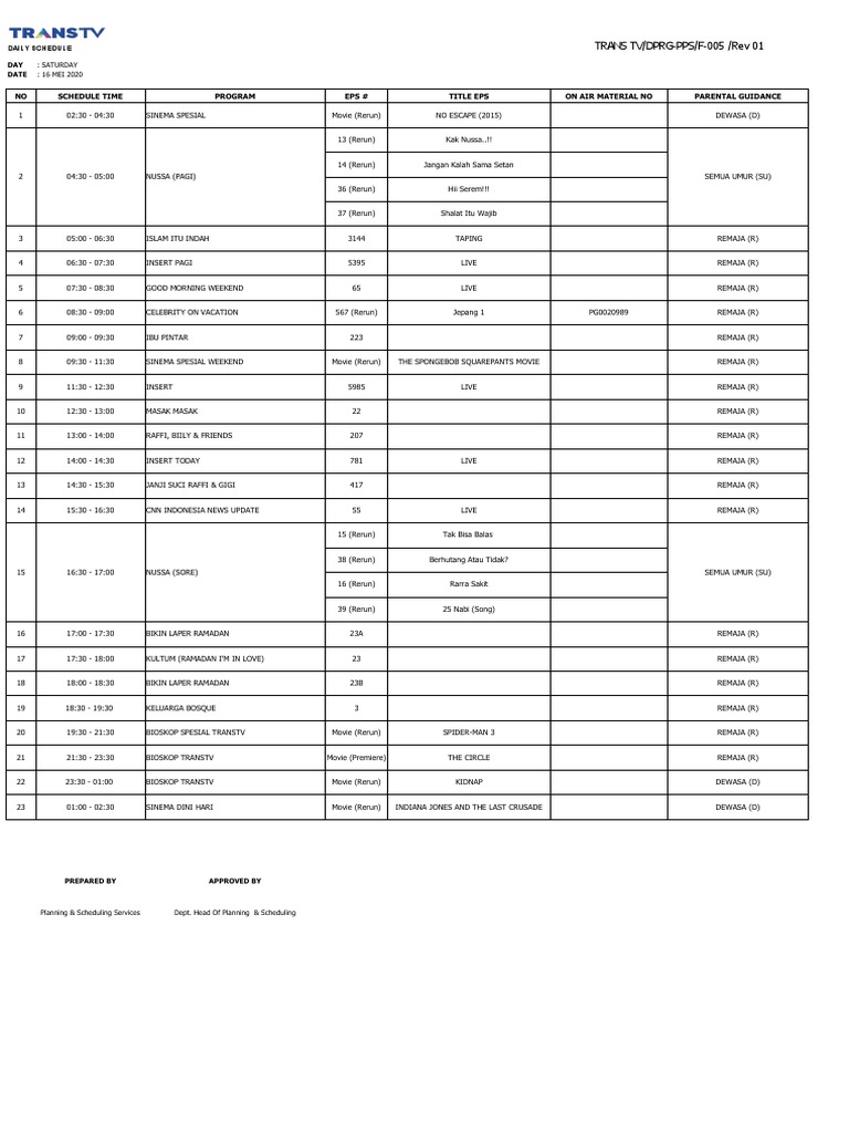 Weekly TV Schedule for May 2020 | PDF | Broadcasting | Mass Media