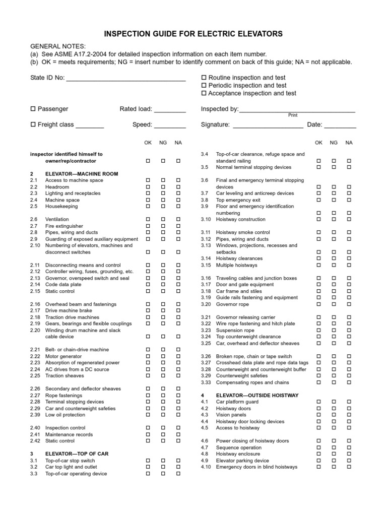 Electric Elevator Inspection Guide | PDF | Elevator | Building Engineering