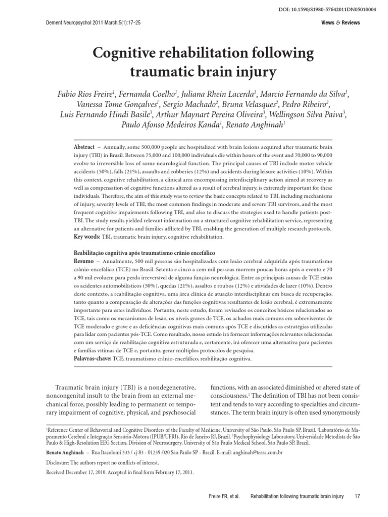 Cognitive Rehabilitation Following Tbi Pdf Traumatic Brain Injury