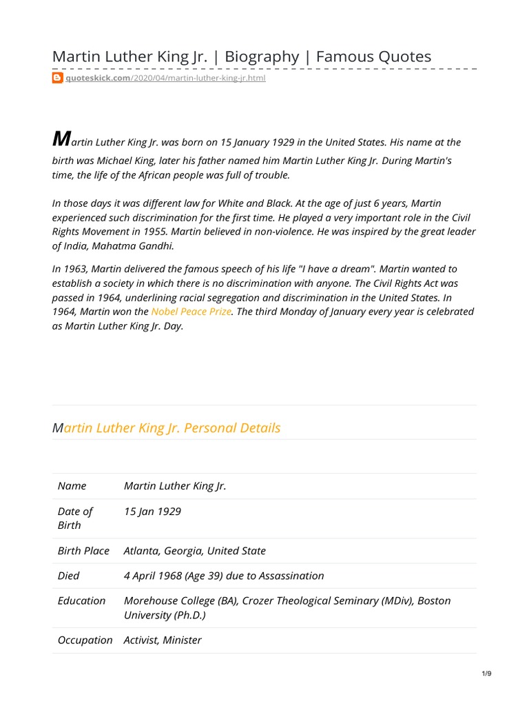 25 Inspiring Martin Luther King Jr. Quotes | PDF