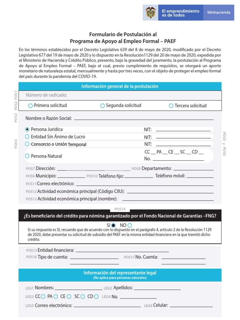 Formulario de Postulación Al Programa de Apoyo Al Empleo Formal PAEF ...