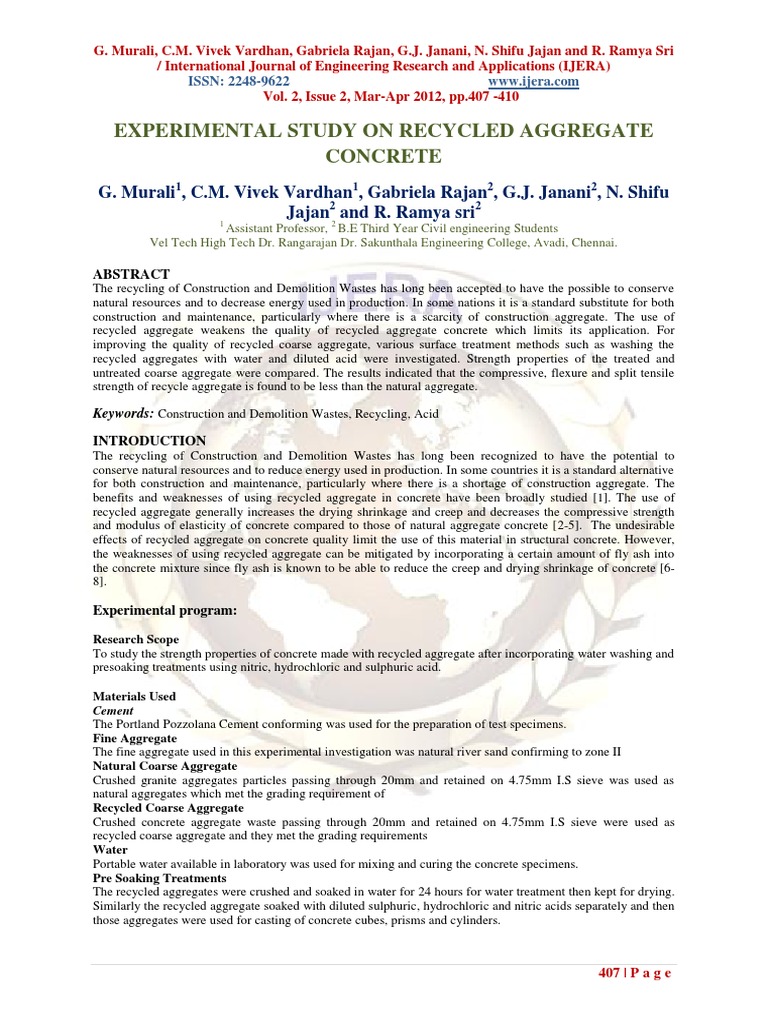 Strength of Recycled Aggregate Concrete | PDF | Construction Aggregate ...