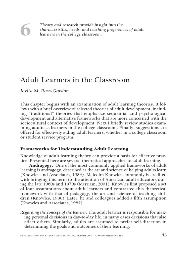 Adult Learners in The Classroom | PDF | Learning Styles | Learning ...