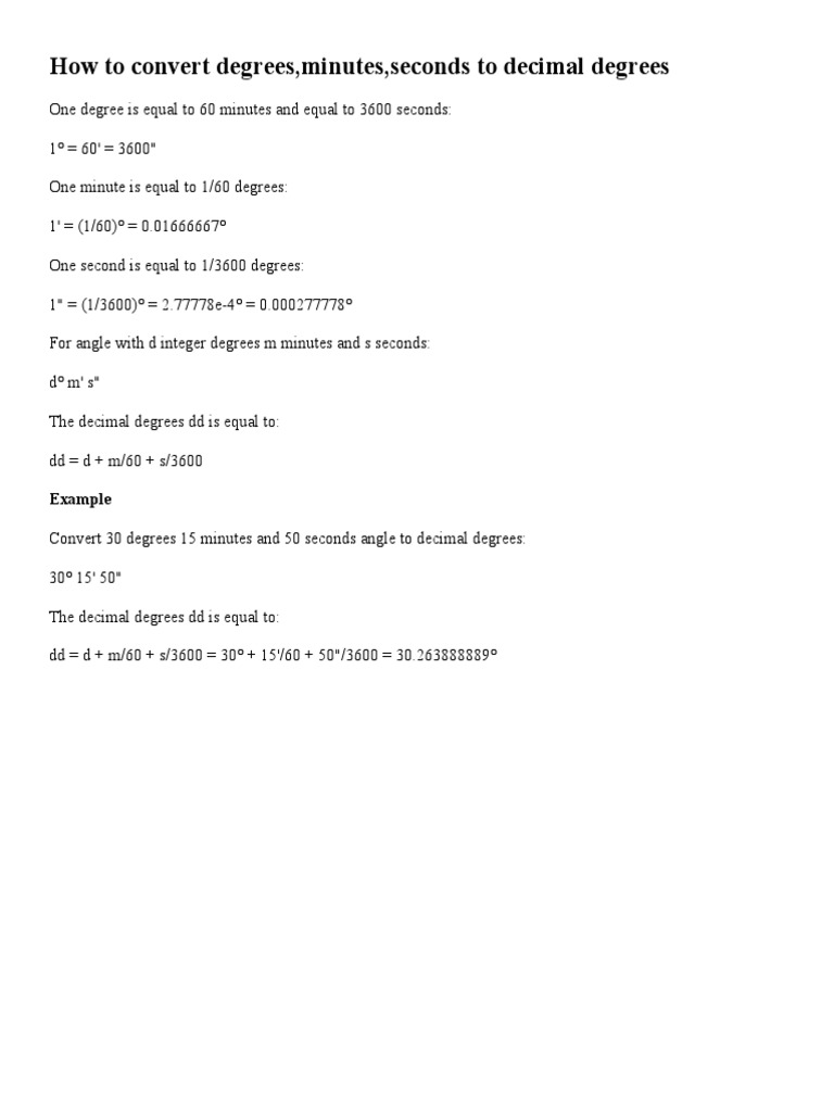 How To Convert Degrees, Minutes, Seconds To Decimal Degrees | PDF