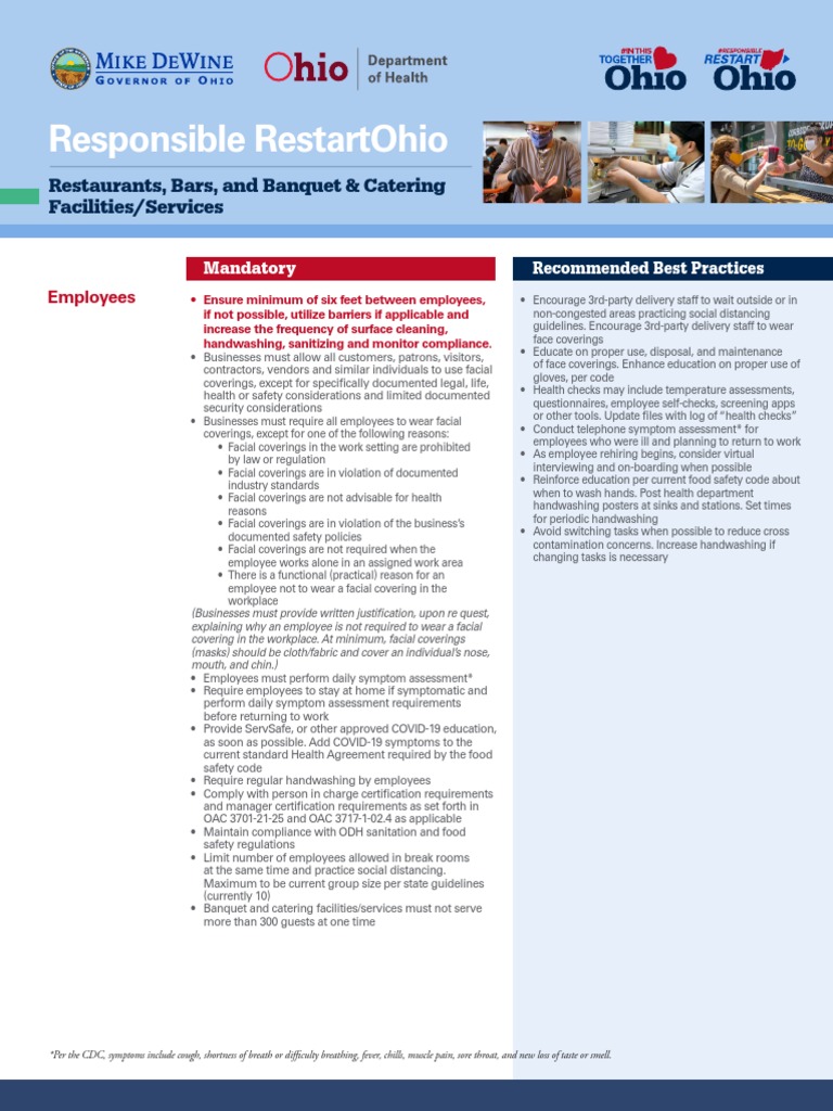 Ohio ReOpening Guidelines Restaurants and Bars Download Free PDF