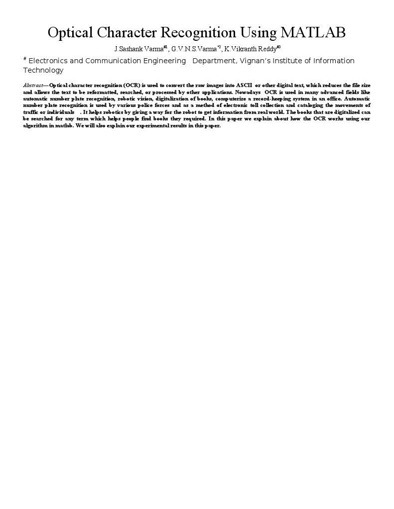 OCR Implementation in MATLAB | PDF