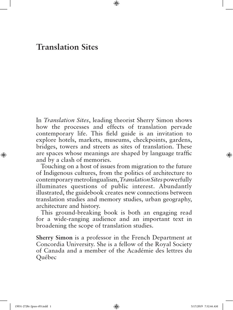 Translation Sites: Sherry Simon Is A Professor in The French Department ...