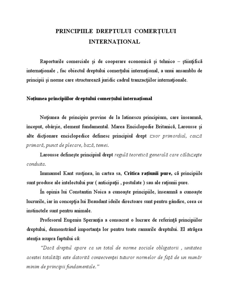 Principiile Dreptului Comert - International | PDF