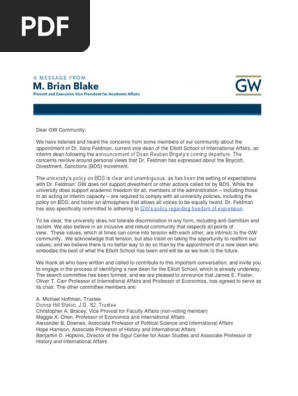 George Washington Letter Boycott Divestment And Sanctions Politics