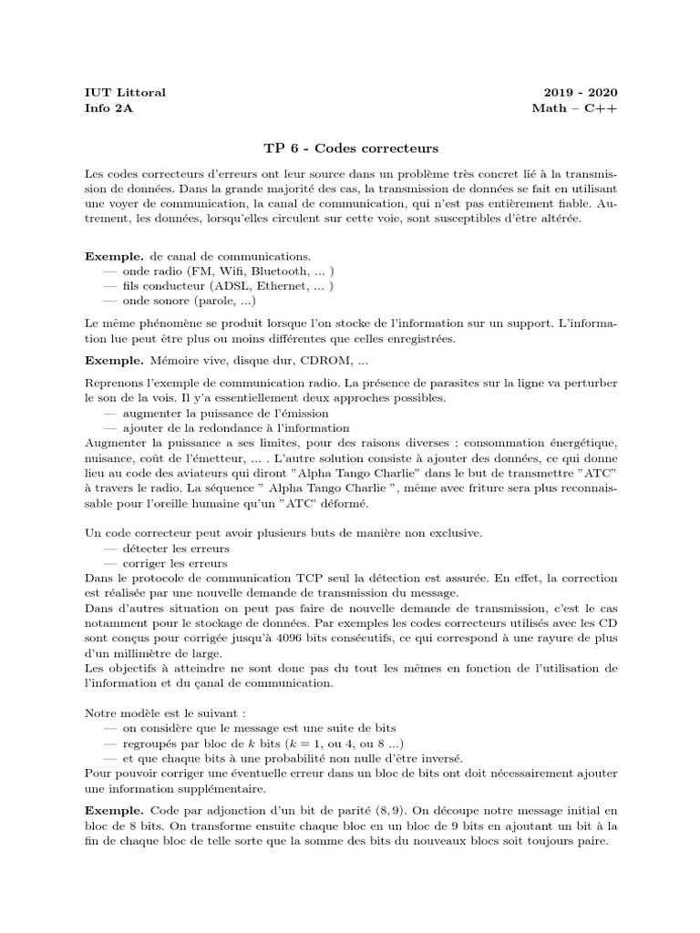 Codes correcteurs d'erreurs en C++ | PDF | Détection et correction des ...