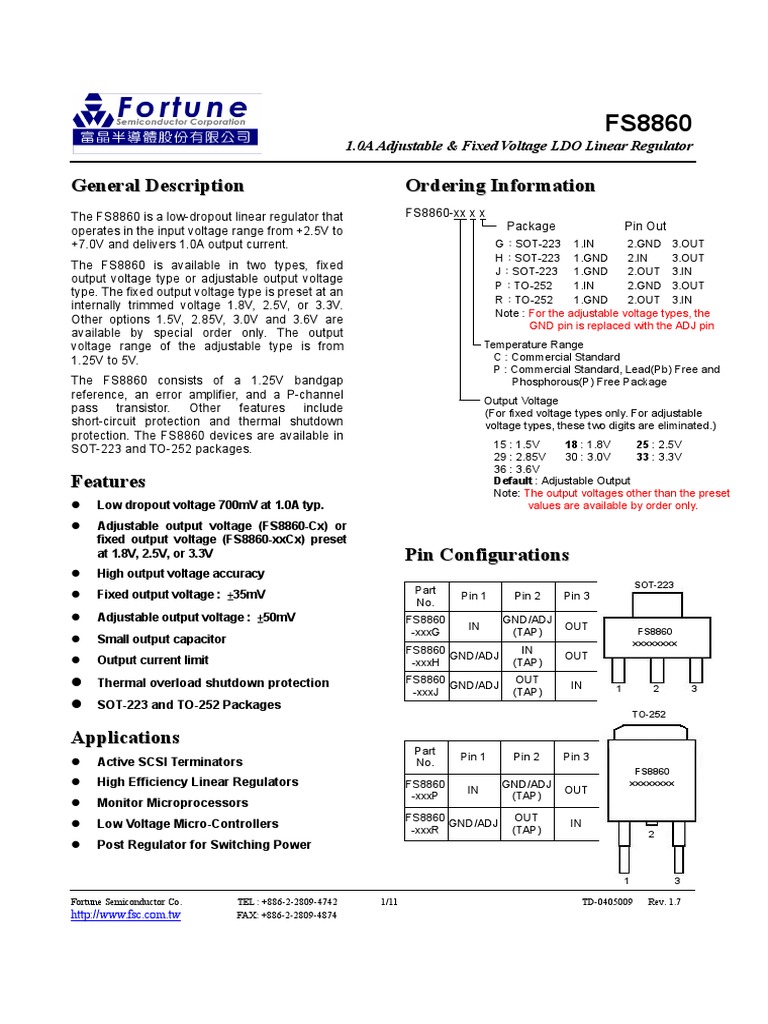 FS8860 LDO Regulator Overview | PDF | Field Effect Transistor | Transistor