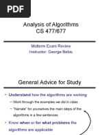 Analysis of Algorithms CS 477/677: Midterm Exam Review Instructor: George Bebis