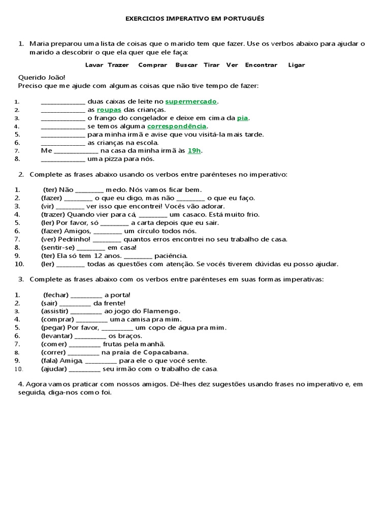 Exercicios Imperativo em Português | PDF