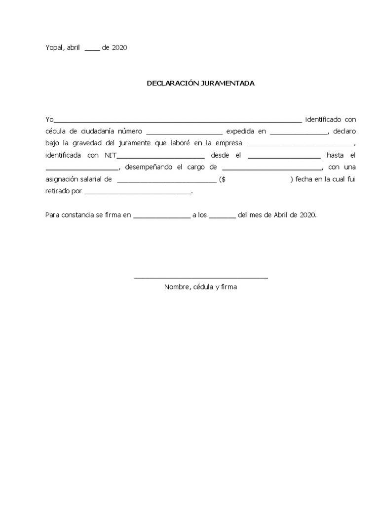Formato declaracion juramentada pdf