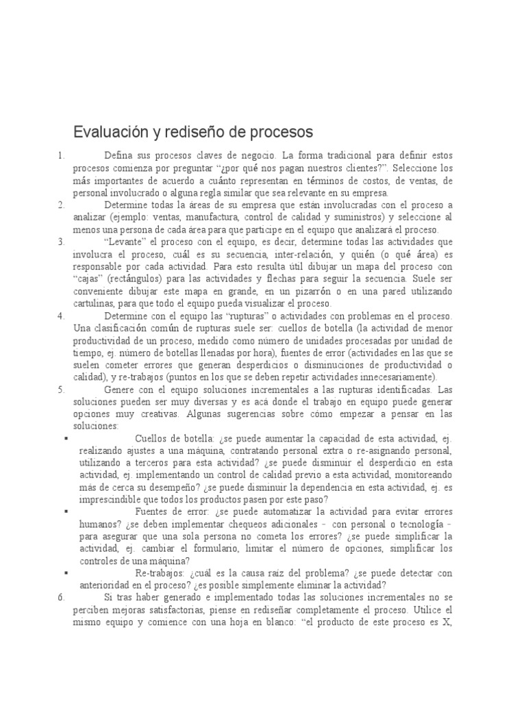 Evaluación y Rediseño de Procesos | PDF | Business | Economias