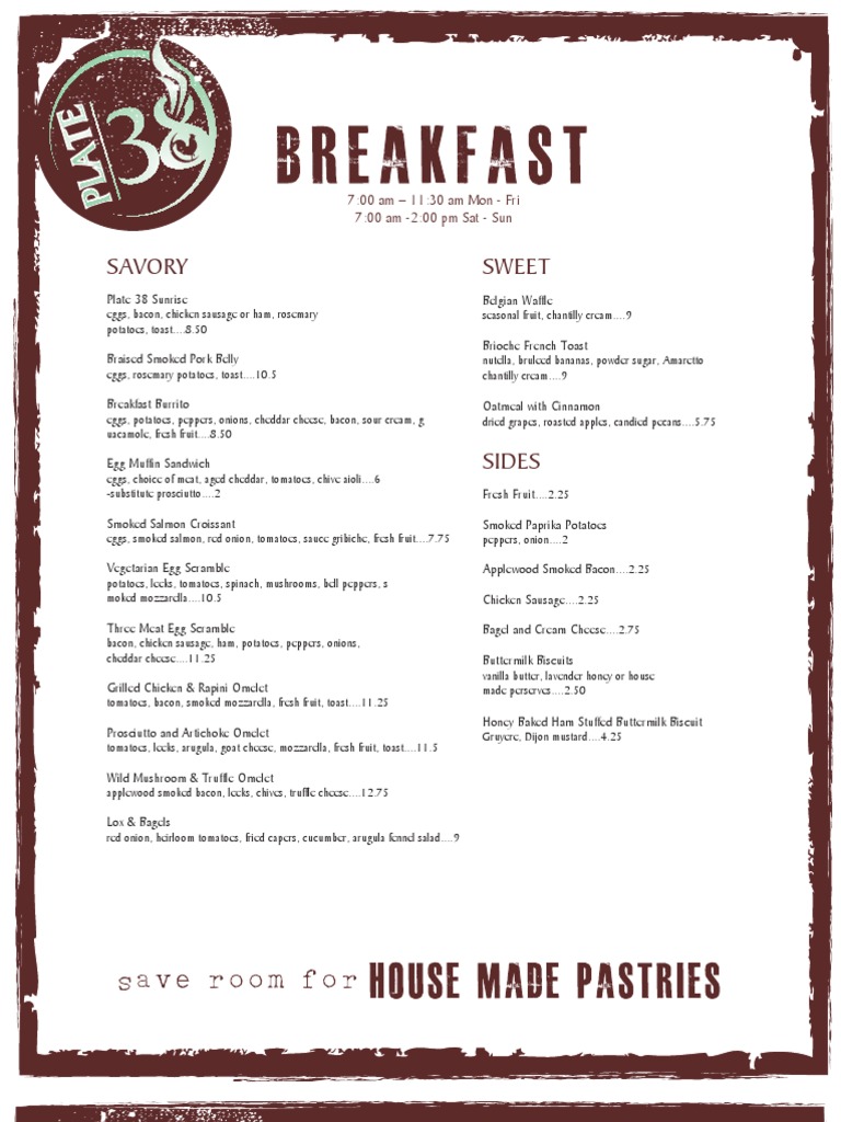 Plate38 Menus | PDF