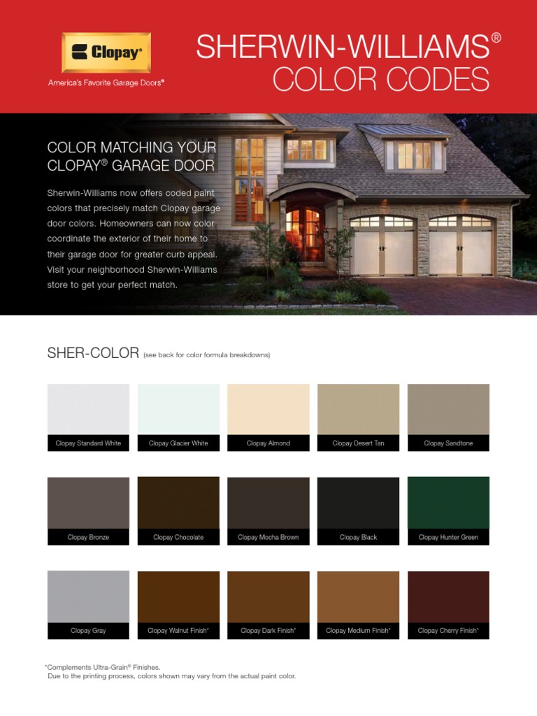 SherwinWilliams Color Codes Color Matching Your Clopay Garage Door