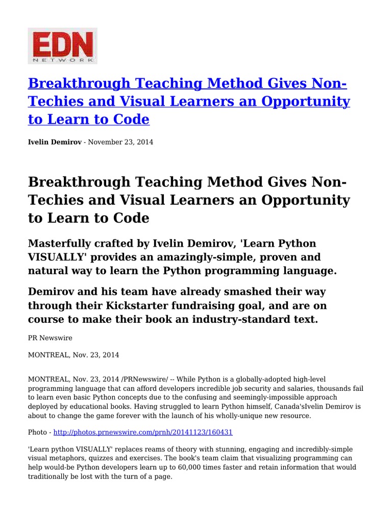 Visual Learning Method for Python Coding | PDF | Communication | Books