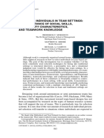 Morgeson Et Al. (2005) Selecting Individuals in Team Settings Importance of Social Skills, Personality, and Teamwork Knowledge