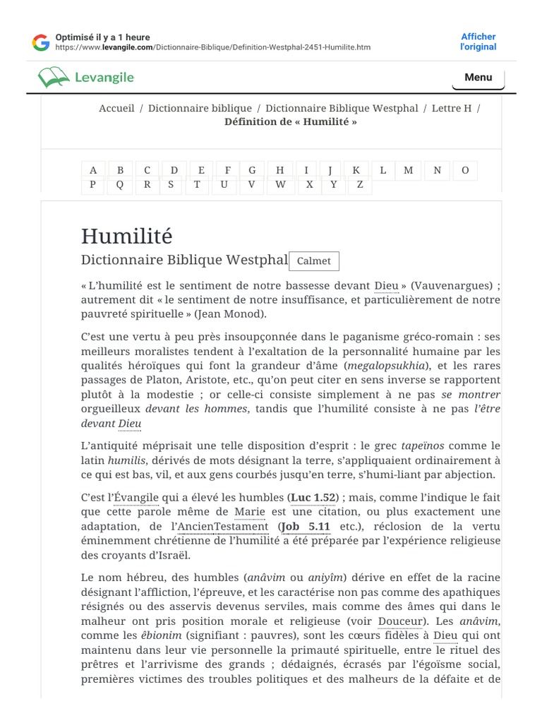 Humilite Definition Du Dictionnaire Biblique Westphal Pdf Humilite Evangile Selon Matthieu
