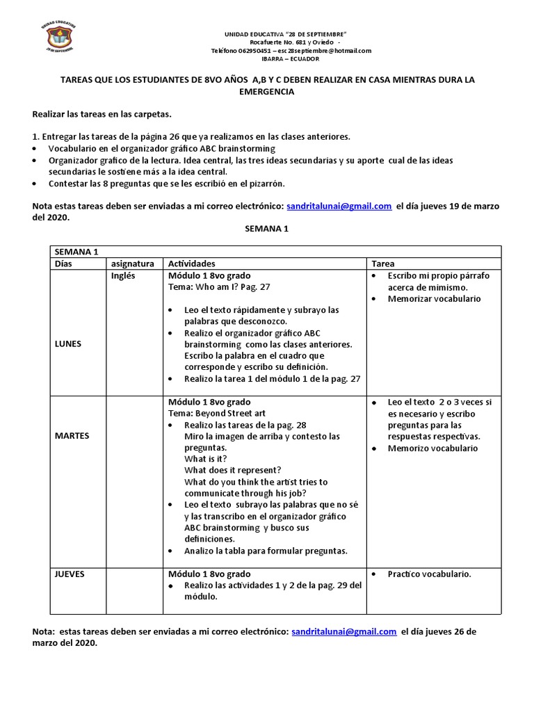 Semana 1 Ingles 8vo. | PDF