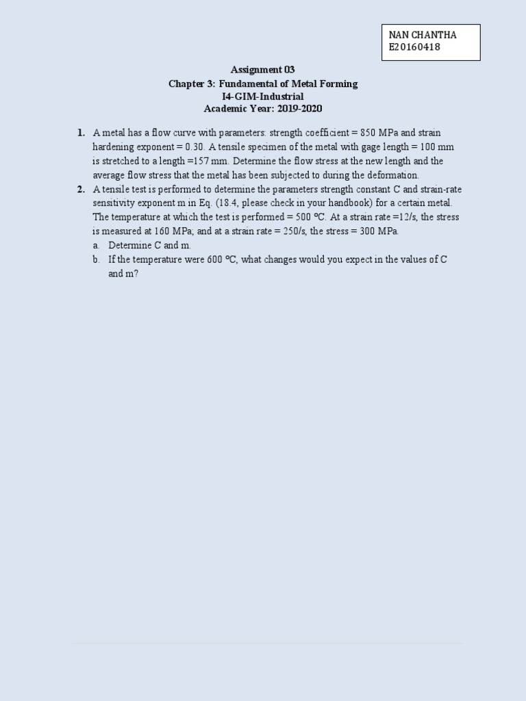 Assignment 03 - Chapter 3 PDF | PDF | Deformation (Engineering ...