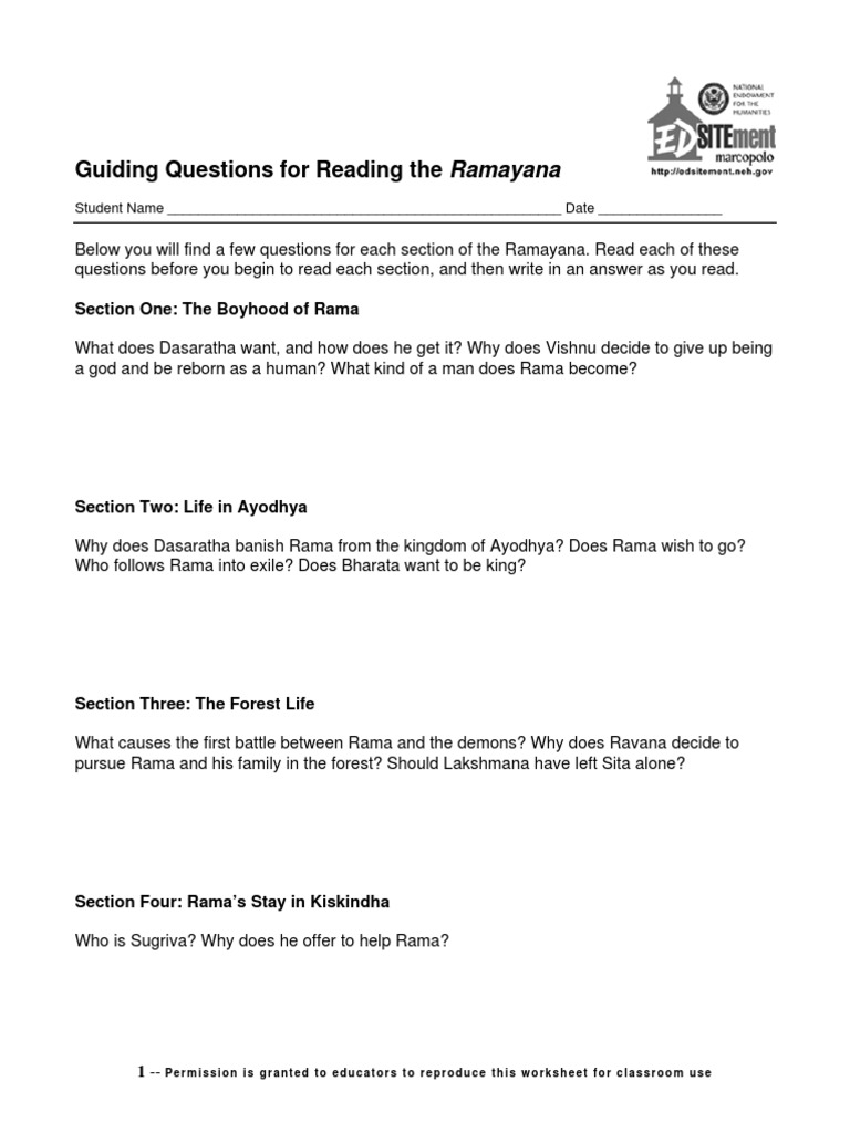 Ramayana Reading Guide for Students | PDF