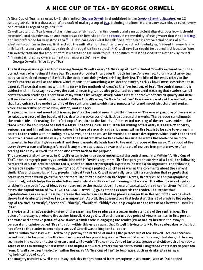 A Nice Cup Of Tea Essay Essays Cognitive Science