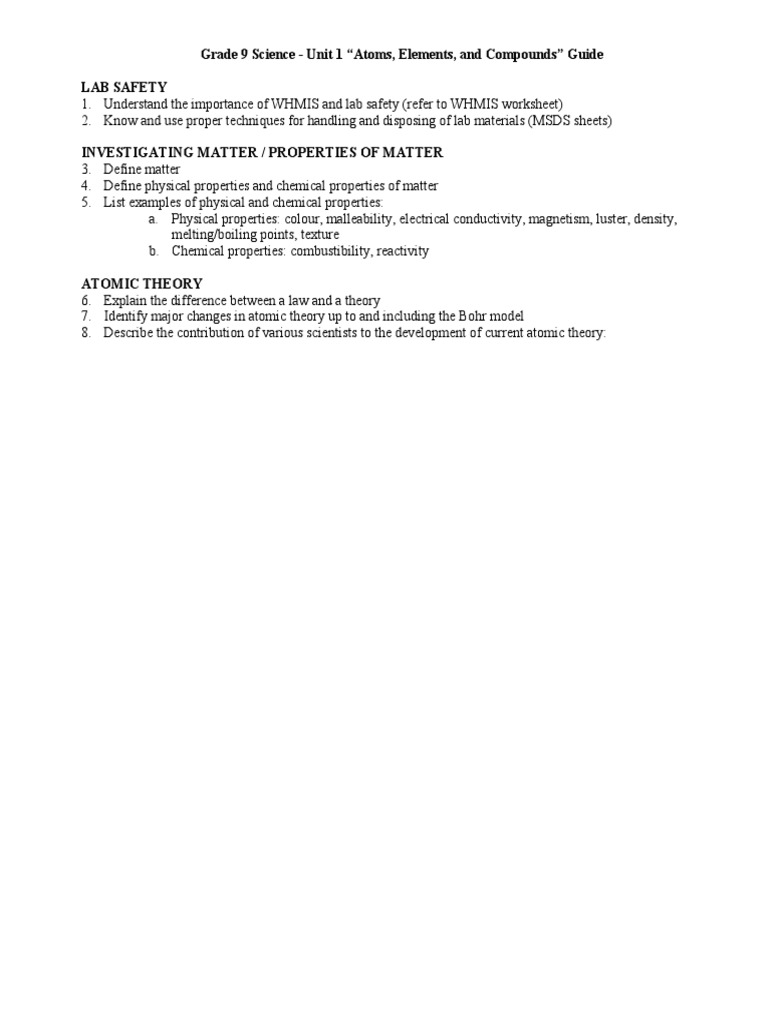 Unit 1 Guide - Atoms Elements and Compounds | PDF | Chemical Elements ...