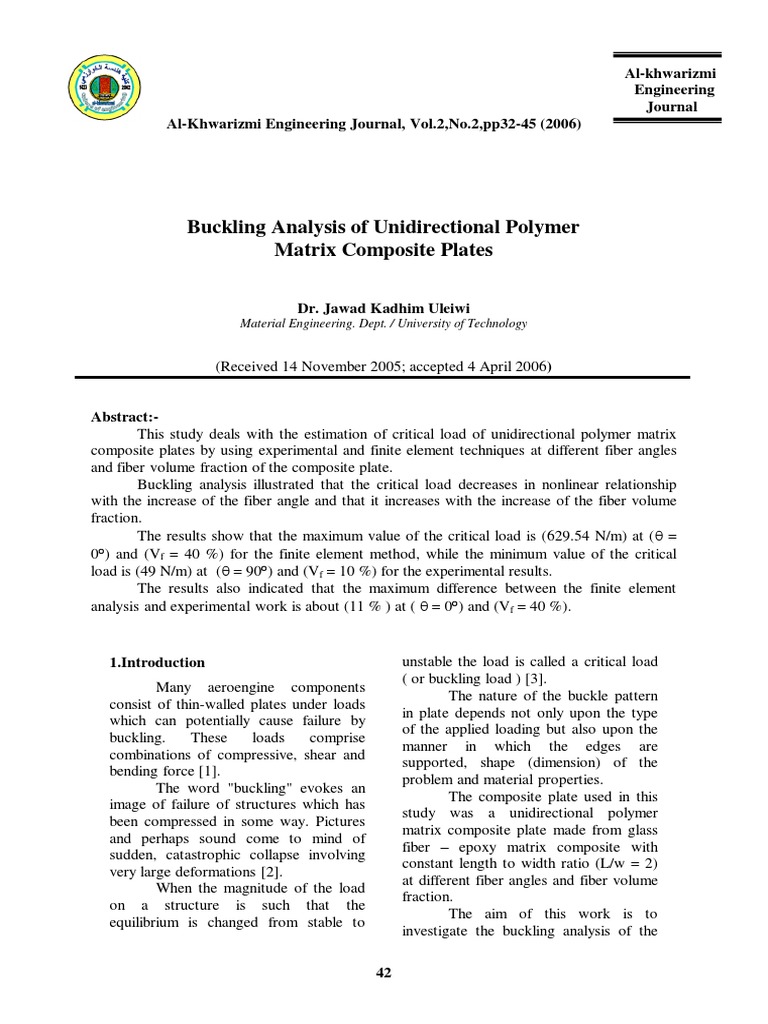 Buckling Analysis of Unidirectional Polymer Matrix Composite Plates ...