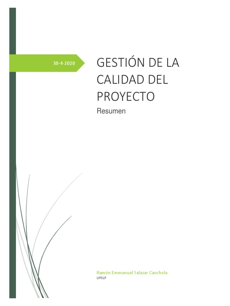 Resumen Capitulo 8 PMBOK | PDF | Gestión de la calidad | Calidad ...