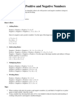 Cheat Sheet For Positive and Negative Numbers