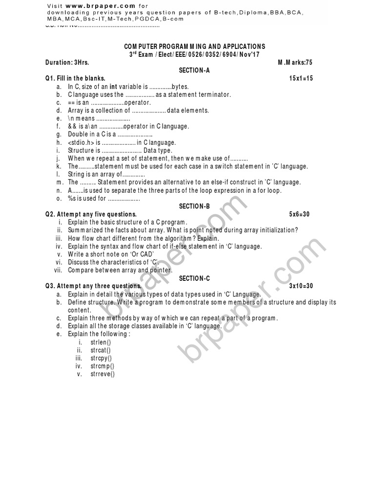 Computer Programming and Applications 3 Exam /Elect/EEE/0526/0352/6904 ...