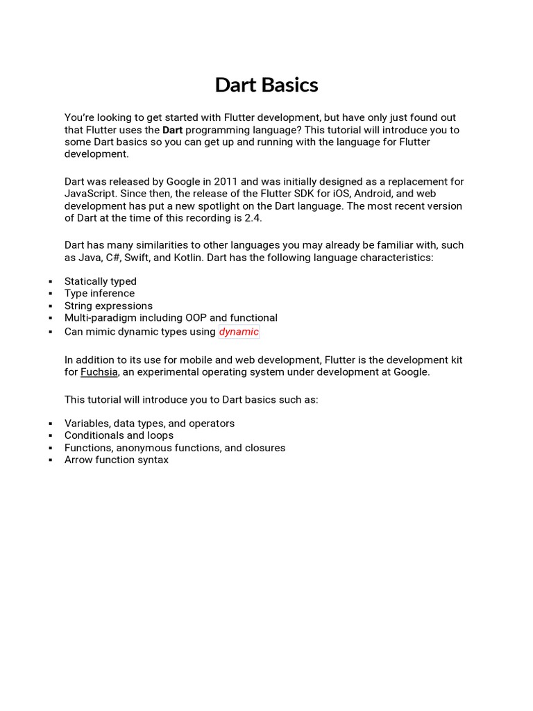 Dart Basics | PDF | Parameter (Computer Programming) | Control Flow