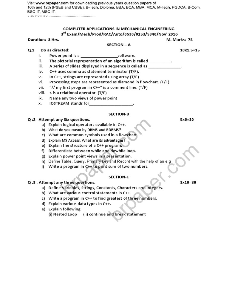 S.B. Roll No............................................ PDF