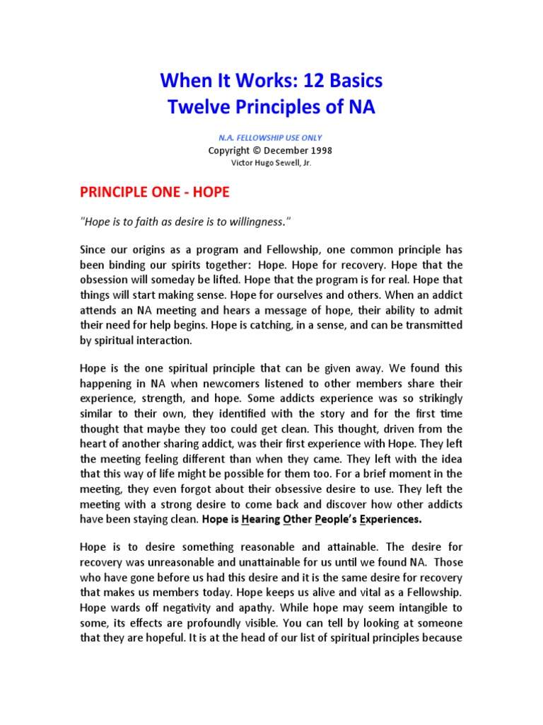 12 Spiritual Principle of NA PDF Twelve Step Program Hope