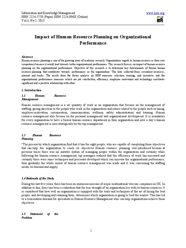 Impact of Human Resource Planning On Organizational Performance | PDF ...