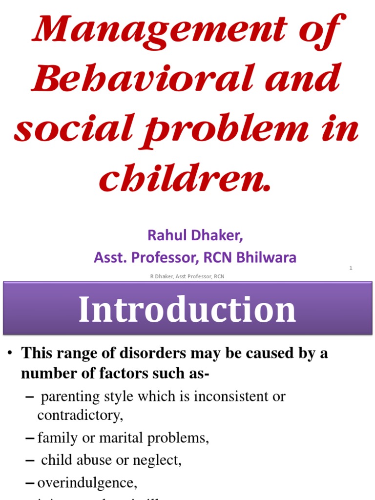 Management of Behavioral and Social Problem in Children - PPT Unit VI, PDF, Nocturnal Enuresis