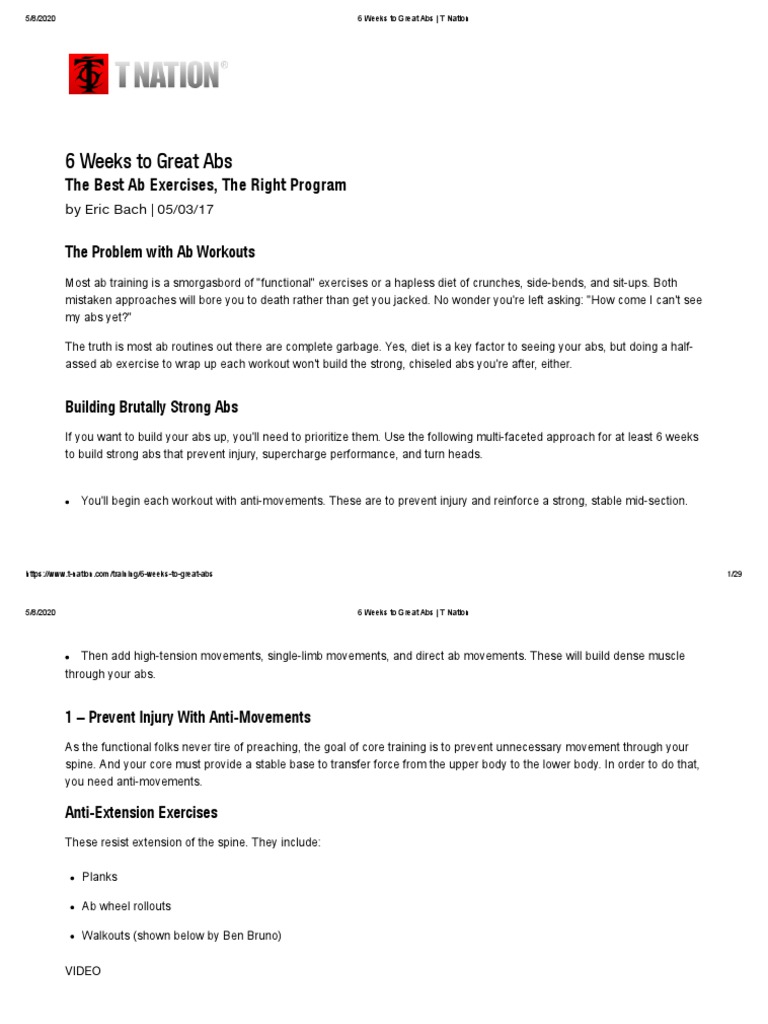 6 Weeks To Great Abs T Nation PDF Anatomical Terms Of Motion